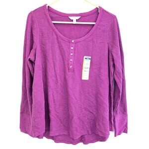 Terra & Sky Women's Violet Thermal Waffle Weave Henley Long Sleeve